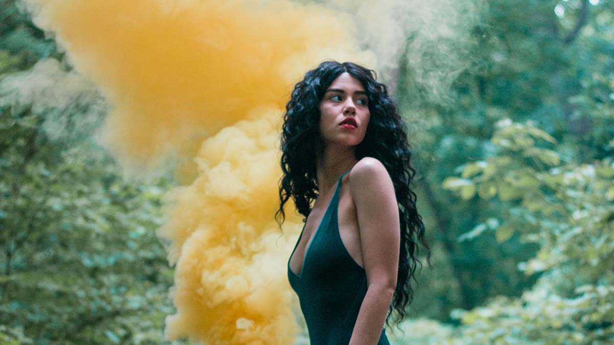 Girl in smoke bomb photoshoot