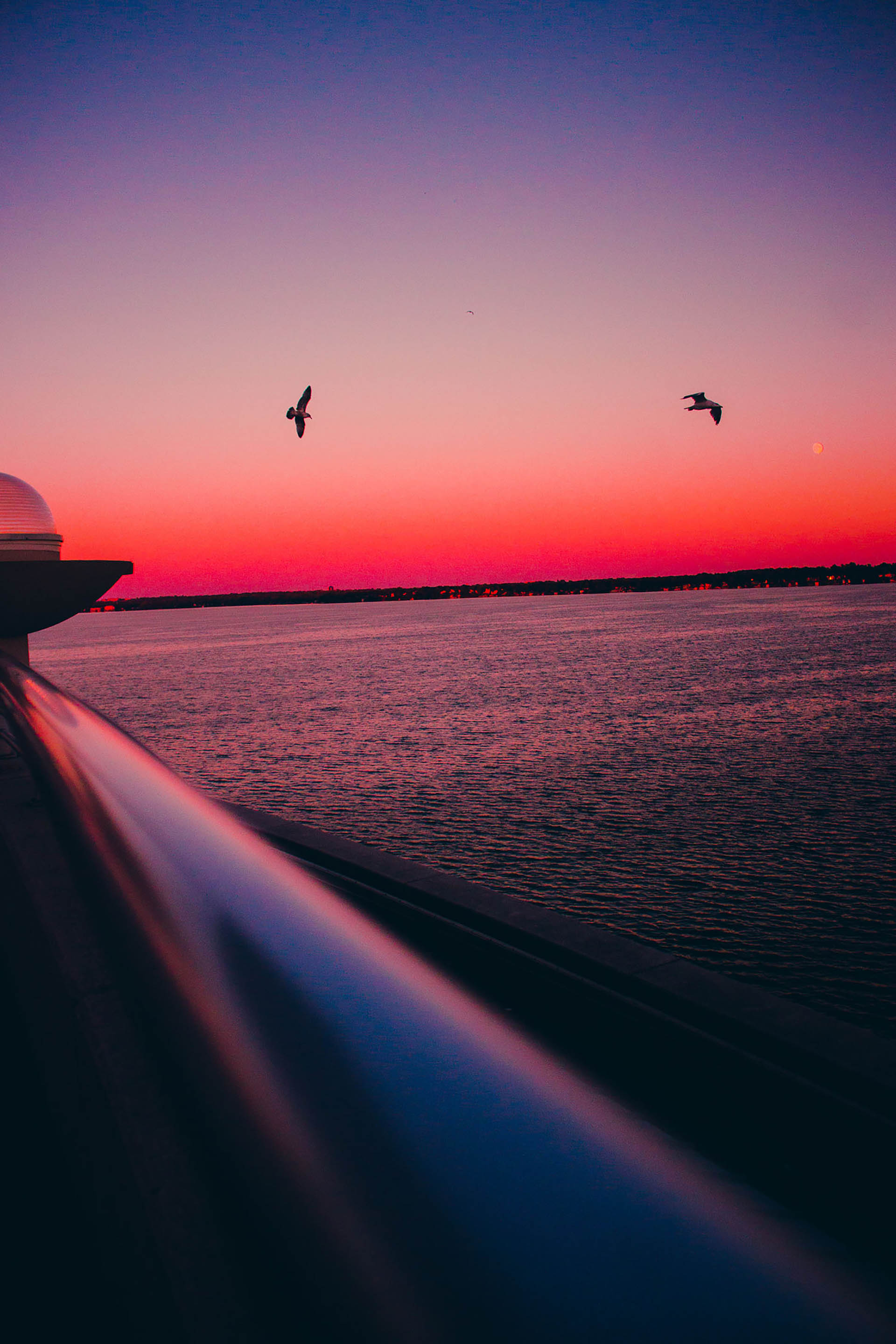 Pink skyline sunset behind a body of water