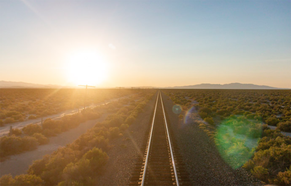 Wall art desert golden rail road tracks